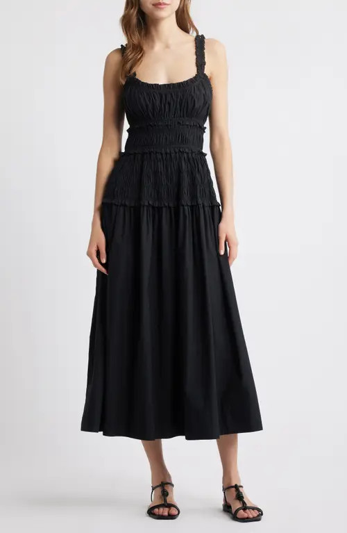 DÔEN Marianne Organic Cotton Poplin Midi Dress in Black at Nordstrom, Size Large | Nordstrom