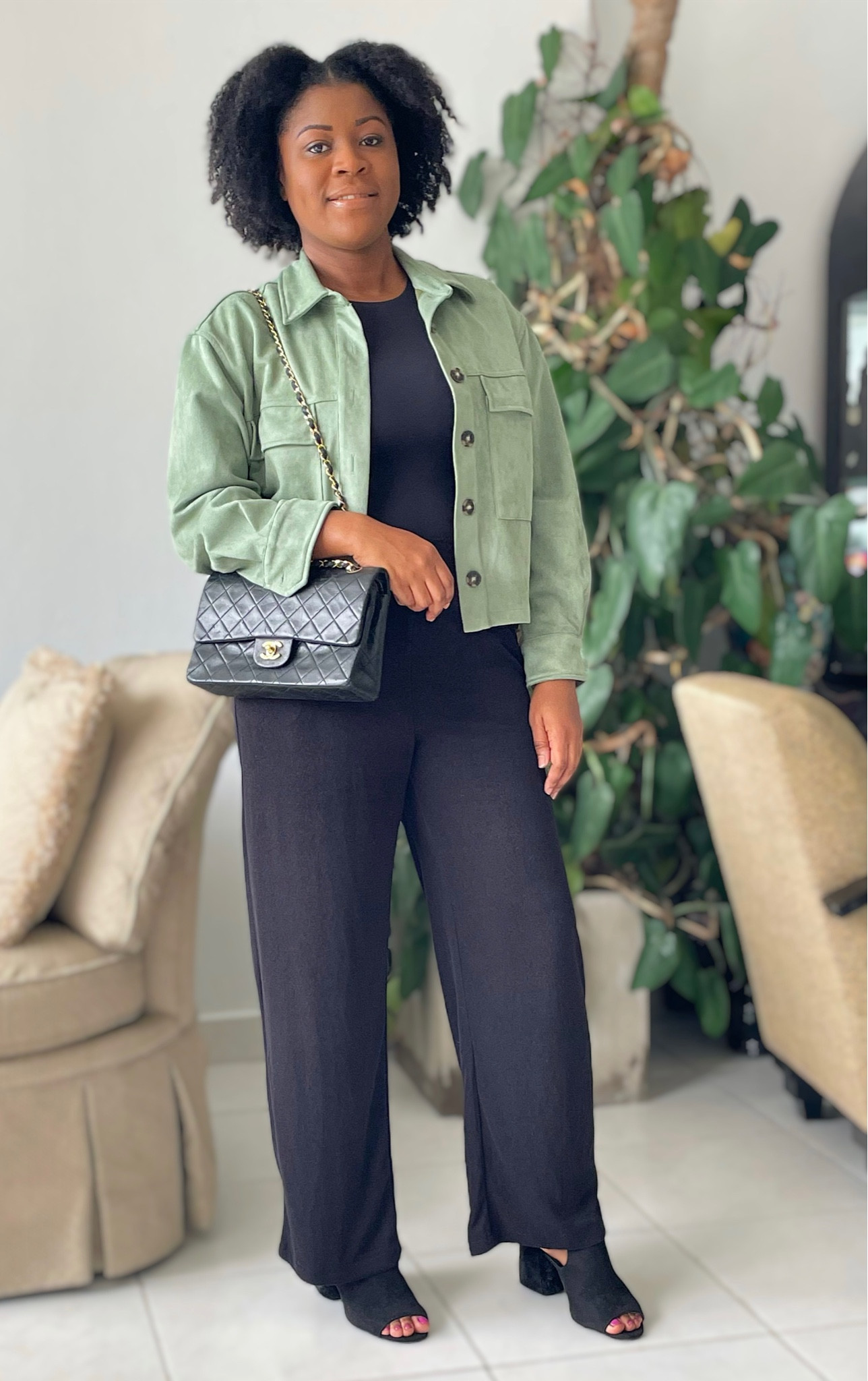 Summer to fall transitional outfit: Jacket, bodysuit, wide leg pants & mules 

#LTKworkwear #LTKstyletip #LTKSeasonal