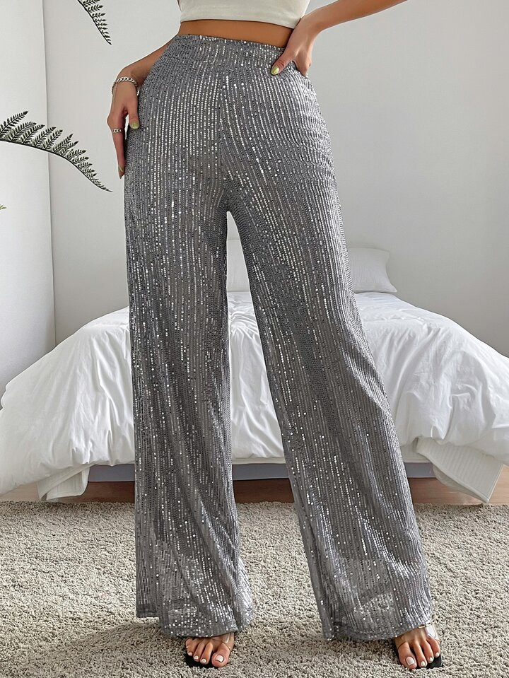 SHEIN BAE High Waist Sequin Wide Leg Pants | SHEIN