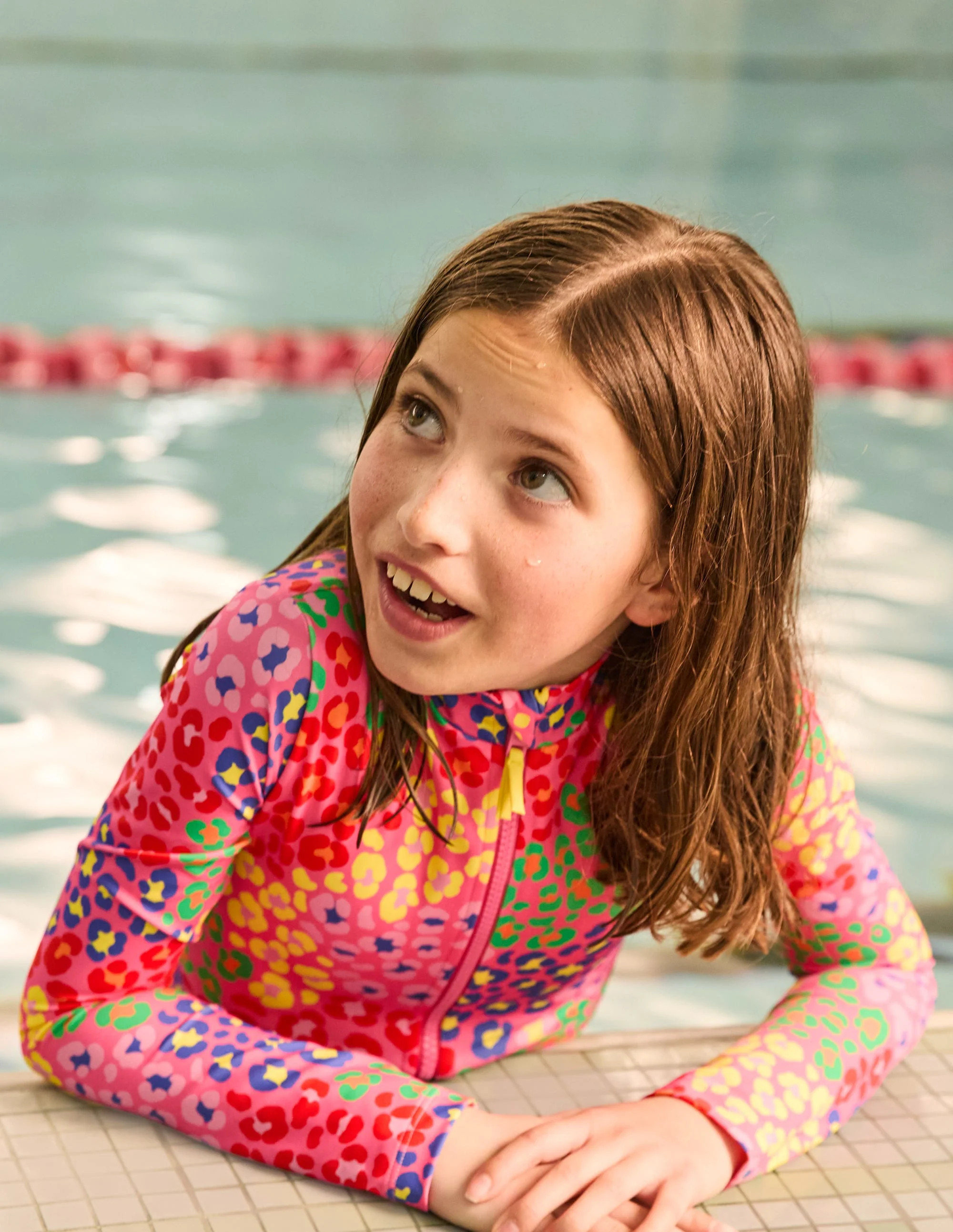Long-Sleeved Swimsuit-Pink Rainbow Leopard | Boden (US)