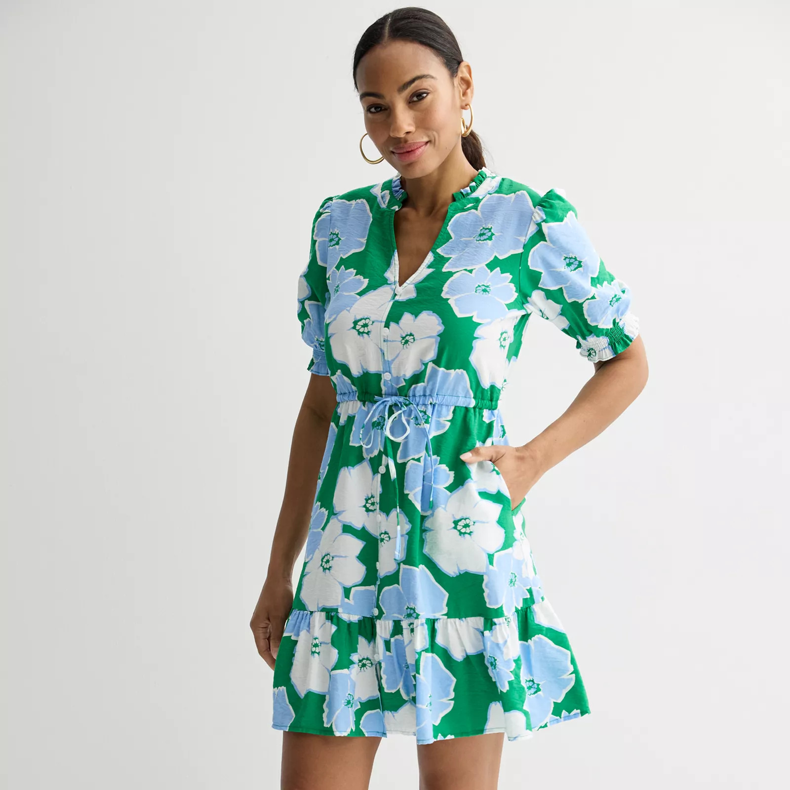 Women's Sonoma Goods For Life® Ruffle Collar Tie Waist Dress | Kohl's