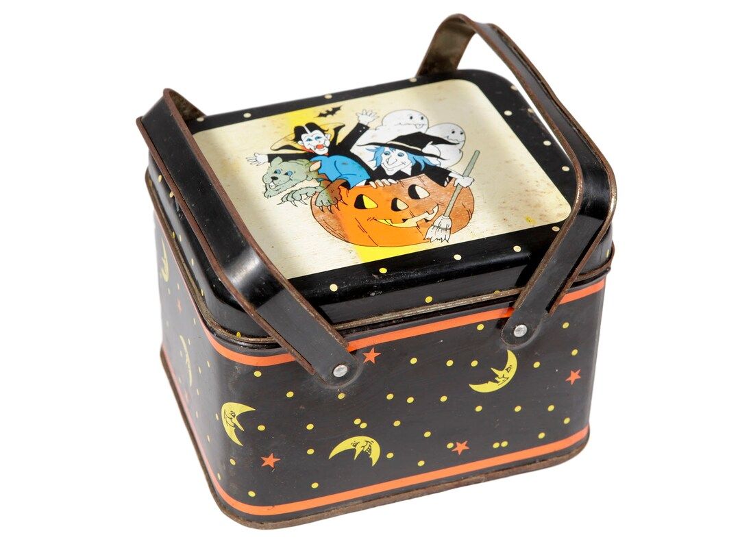 Rare Vintage Halloween Tin Box Midcentury Double Handled - Etsy | Etsy (US)