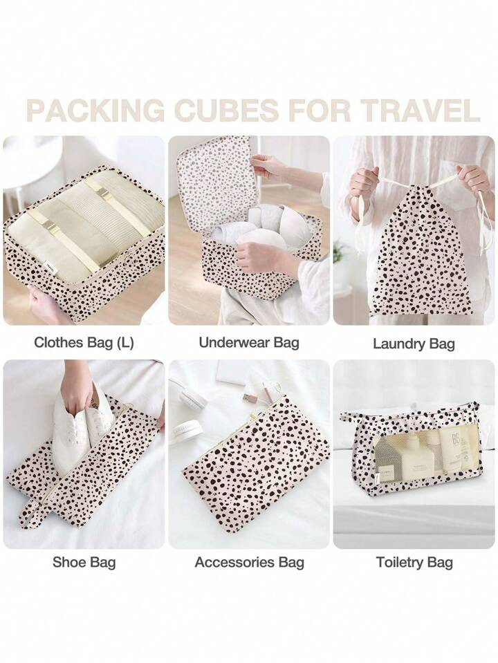 Leopard Print Travel Bag Set 8-Piece Bag Pack Clothes Shoes Pack Bag Travel Portable Leopard Prin... | SHEIN