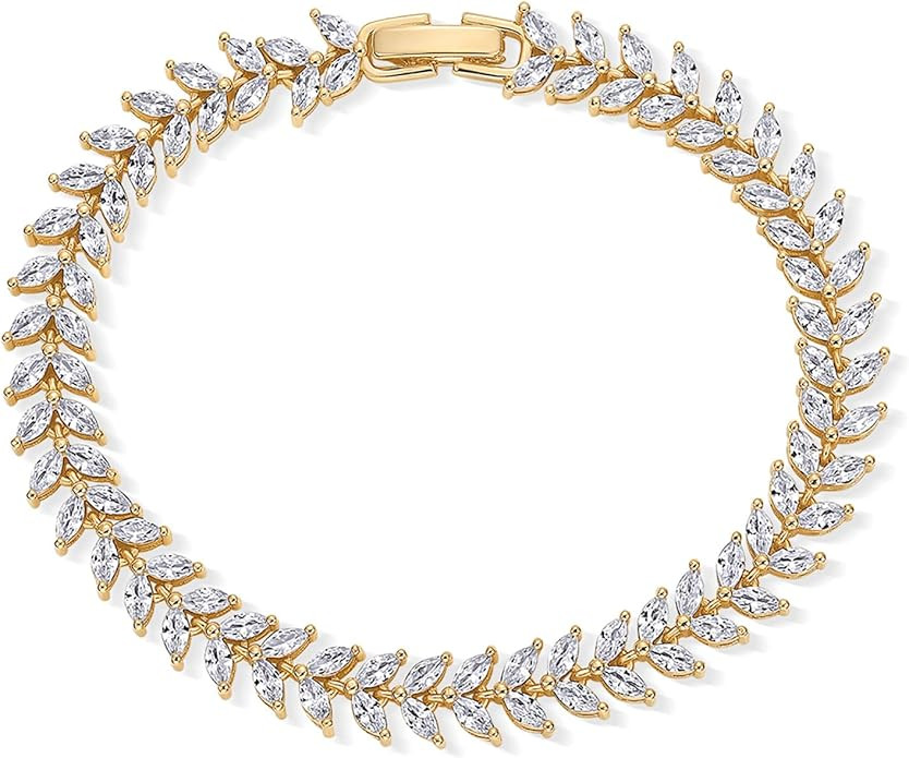 PAVOI 14K Gold Plated Marquise Cut Tennis Bracelet for Women - Cubic Zirconia Gold Tennis Bracele... | Amazon (US)