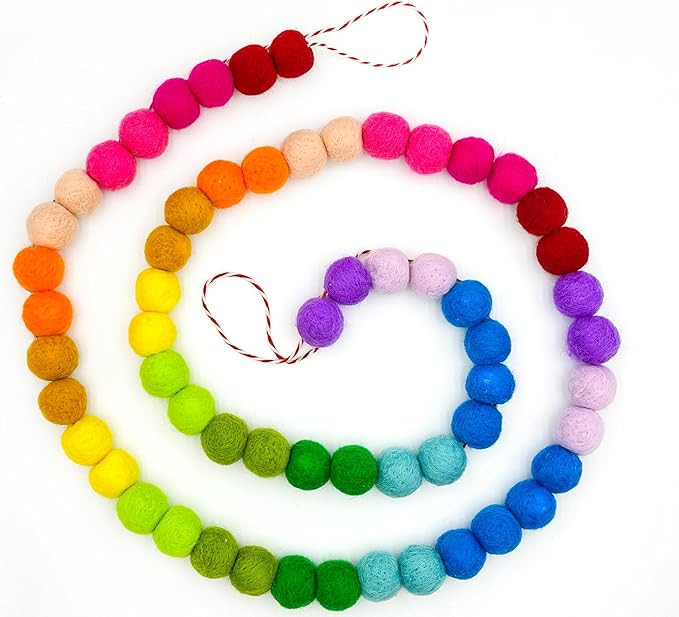Colorful Wool Felt Ball Banner Garland, Handmade Rainbow Pom Pom Garland for Mantle, Wall, Table ... | Amazon (US)