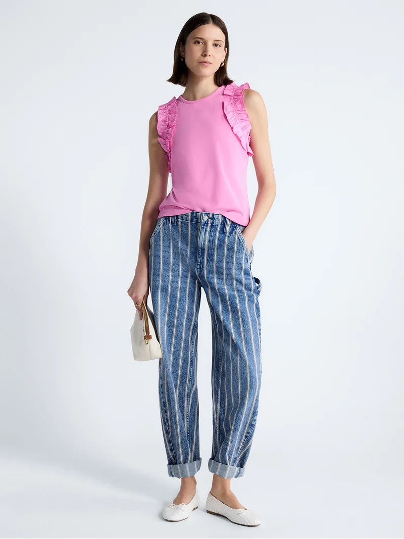 Free Assembly Women's and Women's Plus Ruffle Trim Mixy Tank Top, Sizes XS-4X | Walmart (US)