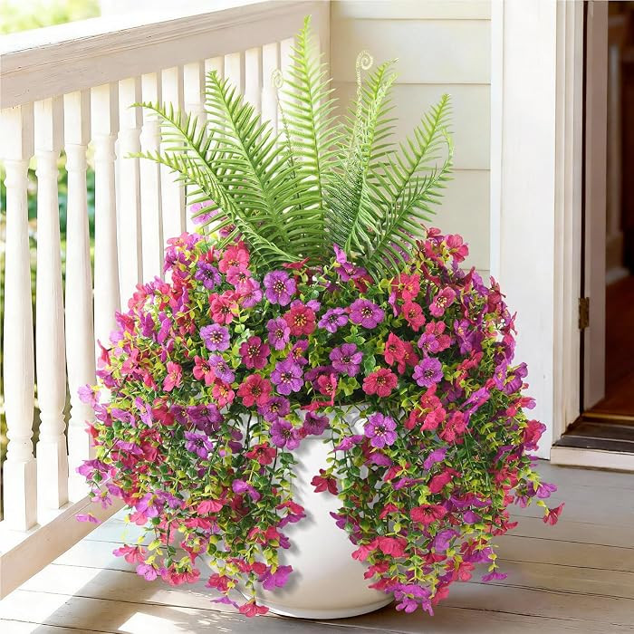 INQCMY Artificial Fake Hanging Flowers with Fake Fern for Outdoors UV Resistant Artificial Plants... | Amazon (US)