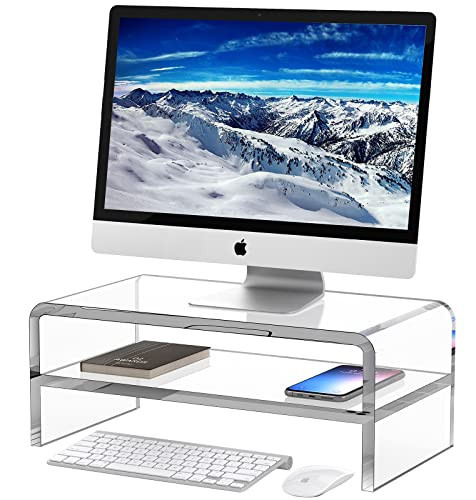 Egchi Acrylic Monitor Stand, 2 Tiers Clear Monitor Riser Computer Stand for Office, Home, Office, 5.12 Inches Hight PC Desk Stand for Keyboard Storage, Premium Platform for Laptop Printer TV Screen | Amazon (US)