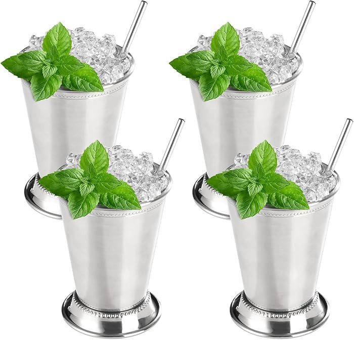 Fijinhom 12oz Mint Julep Cups with Straws Set of 4, Stainless Steel Beaded Mint Julep Cups, Mint ... | Amazon (US)