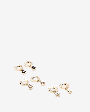 Set Of Three Pear Stone Drop Hoop Earrings | Express