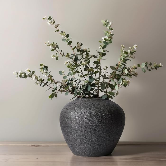 7.1″ Matte Black Ceramic Flower Vase, Tall Rustic Farmhouse Terracotta Vase for Pampas Grass & ... | Amazon (US)