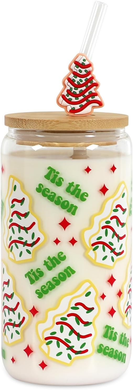 Christmas Gift Iced Coffee Cup, Practical Birthday Gift, 18oz Christmas Cake Tree Tumbler Can Gla... | Amazon (US)