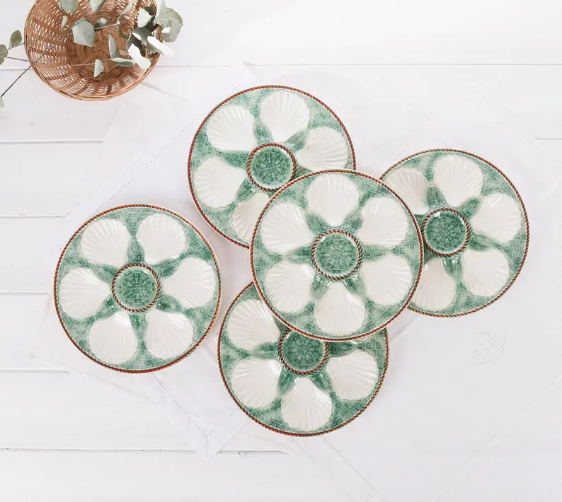 Light Green Vintage French Oyster Plate – Majolica Ceramic Dish - Coastal Home, Country Kitchen... | Etsy (US)