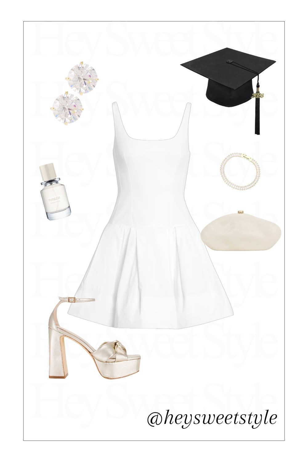 Pleated mini dress & gold accessories | 10 College Graduation Outfit Ideas 🎓