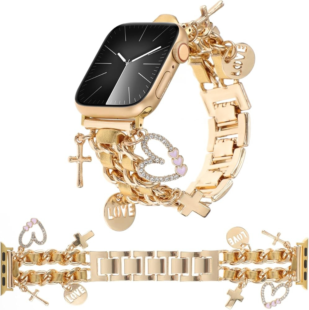 Stylish Metal Bands Compatible with Apple Watch Band 49/46/45/44/42mm 41/40/38mm Women,Cuban Chai... | Amazon (US)