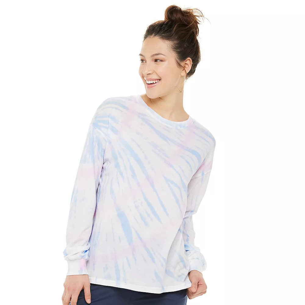 Juniors' SO® Oversized Tie-Dyed Long Sleeve Tee | Kohl's