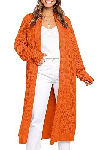 LILLUSORY Long Cardigan Sweaters for Women Fall Trendy Oversized Open Front Winter Coat Blazer 2025 Cozy Chunky Knit Sweater Jacket Outwear Coats Orange L | Amazon (US)