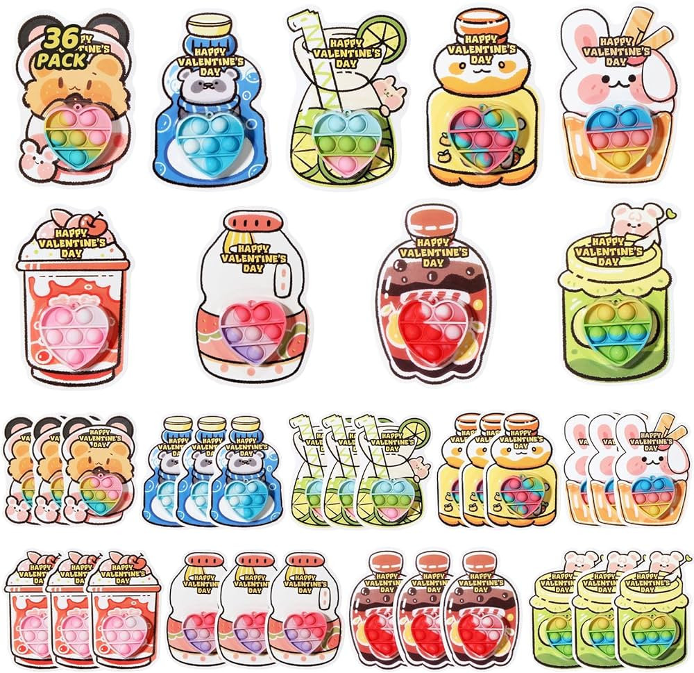MEADIN 36 Pack Prefilled Valentines Day Gifts for Kids - Heart Pop Fidget Keychains Valentines Ca... | Amazon (US)