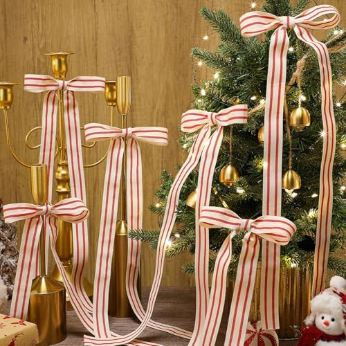 24 Pcs Red and White Striped Christmas Bows 6 x 18 Inches Large Christmas Decorative Ribbon Bows ... | Amazon (US)