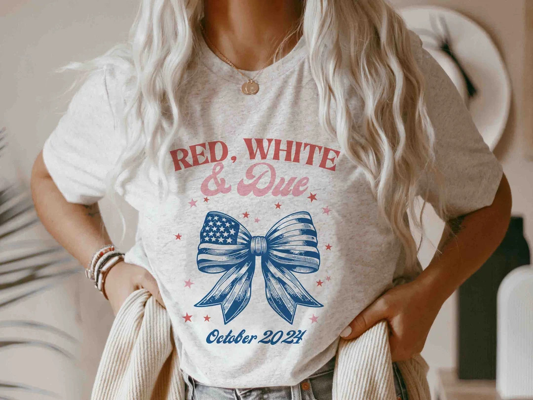 Custom Red White and Due 4th of July Pregnancy Announcement Shirts Matching Fourth of July Gender... | Etsy (US)