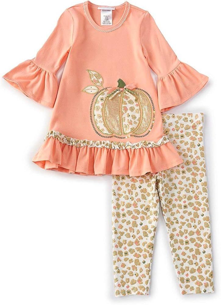 Bonnie Jean Girl's Thanksgiving Outfit - Coral Pink Pumpkin Leggings Set for Baby, Toddler and Li... | Amazon (US)