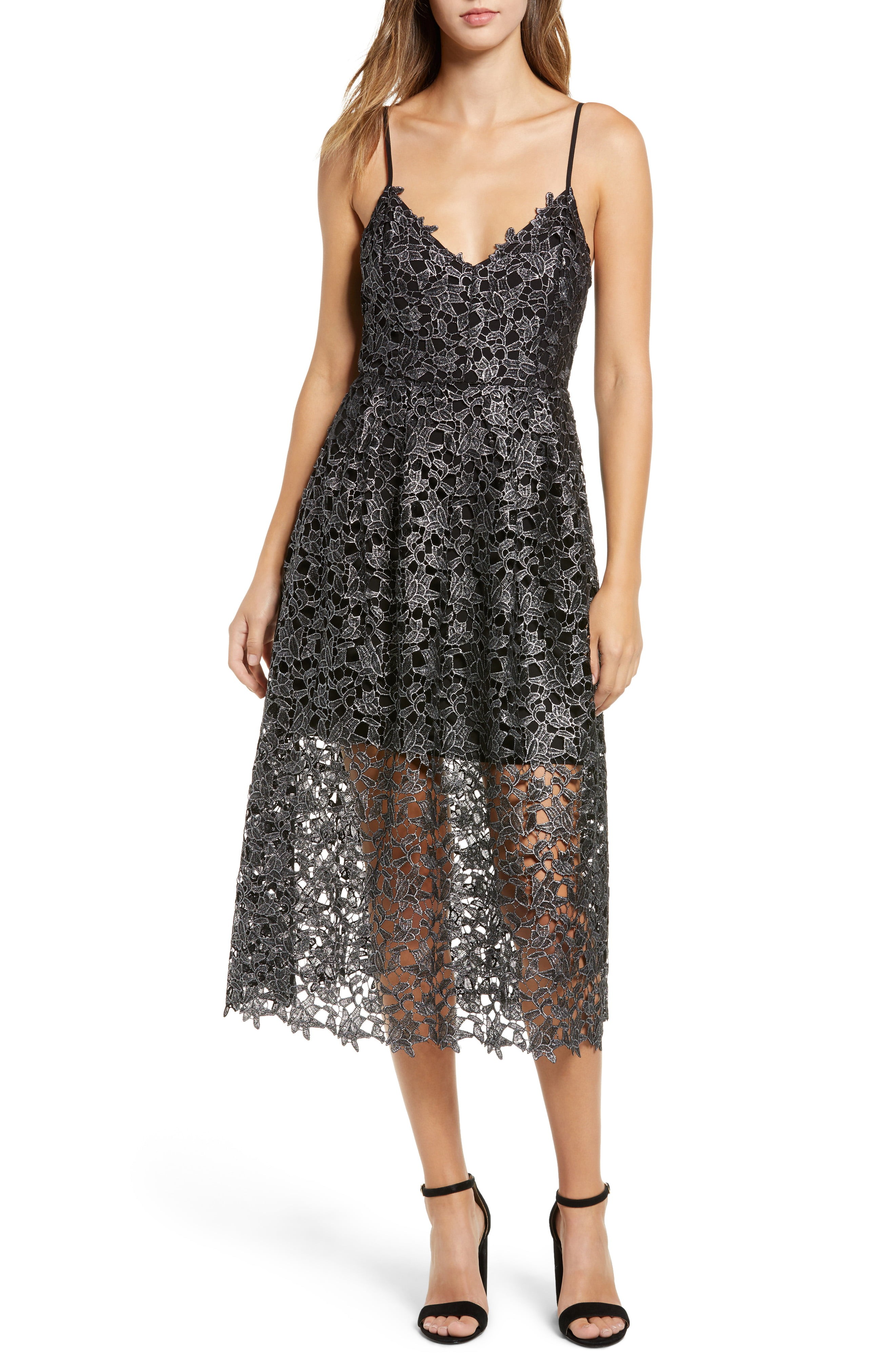Women's Astr The Label Lace Midi Dress, Size X-Large - Metallic | Nordstrom