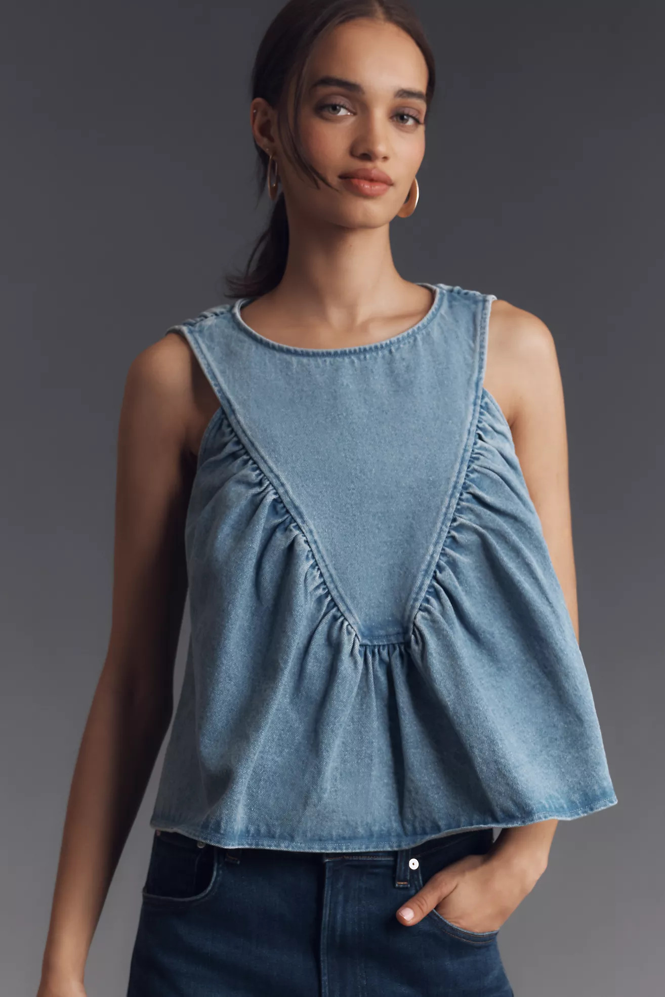 Mare Mare x Anthropologie Denim Shirred Blouse | Anthropologie (US)