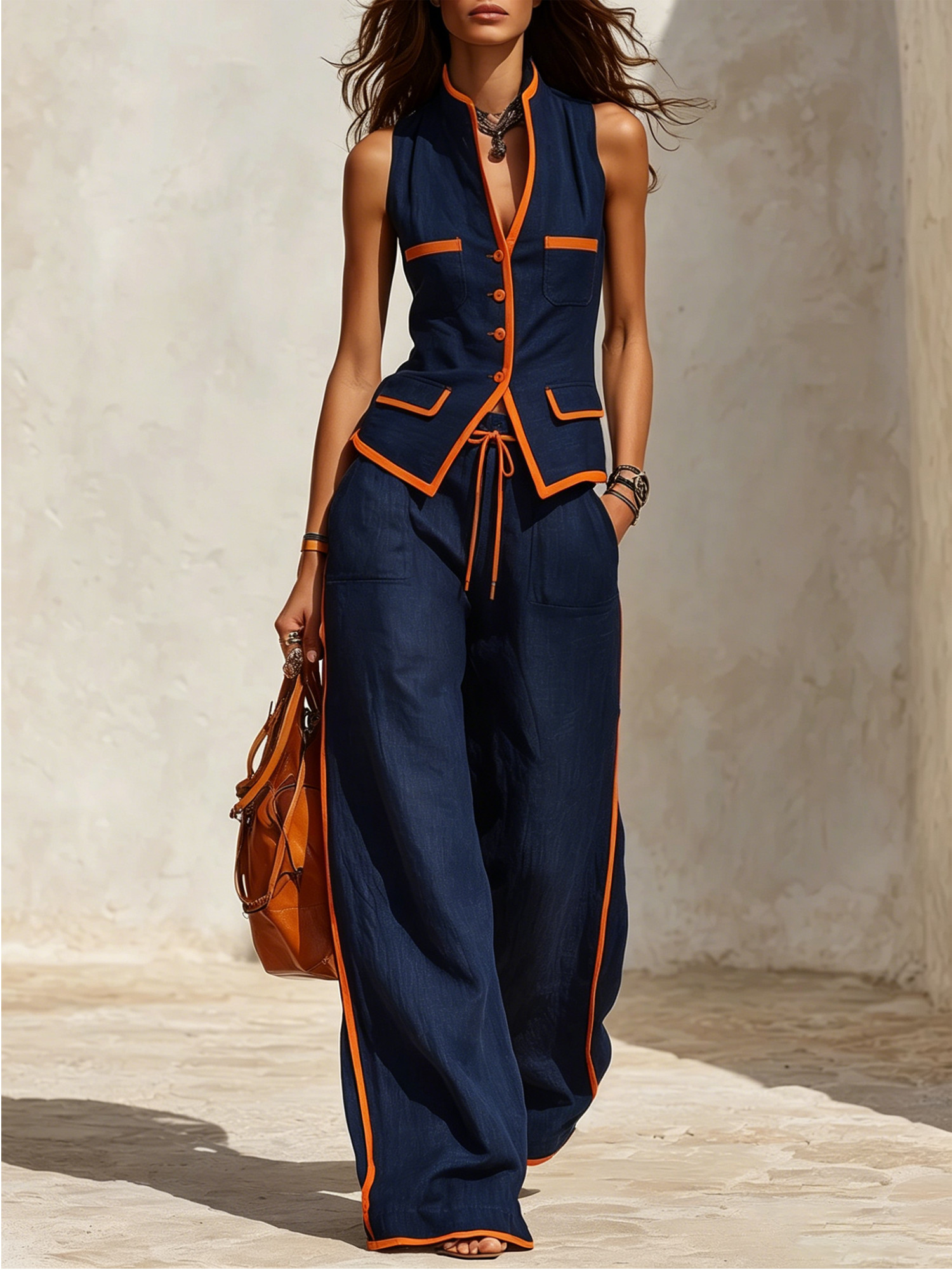 Casual Color Block Loose Fit Wide Leg Pants | Stylewe
