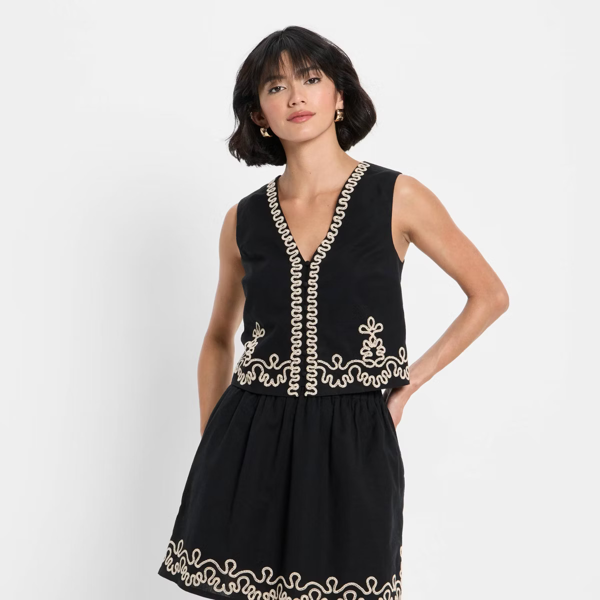Women's Embroidered Linen Vest - Future Collective Black M | Target