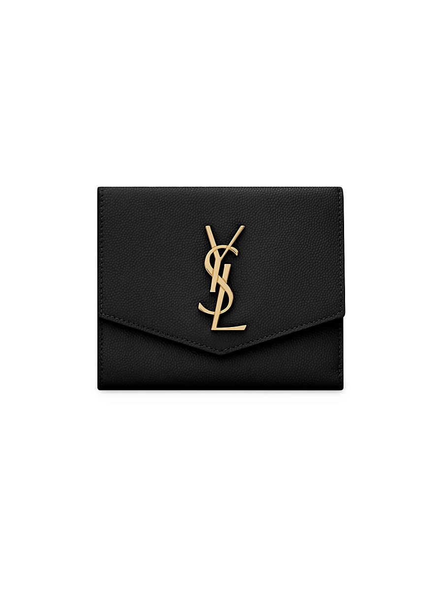 Women's Uptown Compact Wallet in Grain De Poudre Embossed Leather - Nero | Saks Fifth Avenue