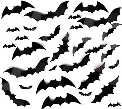 60PCS Halloween 3D Bats Decoration, 4 Sizes Realistic PVC Scary Bats Window Decal Wall Stickers f... | Amazon (US)