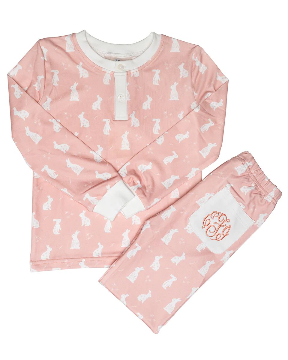 Hoppy Bunnies Pink Knit Pajama Set | Smockingbird Kids