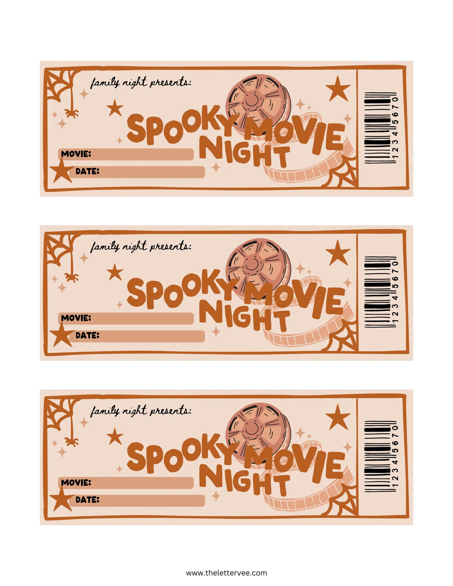 Spooky Movie Night tickets | Printable play | The Letter Vee