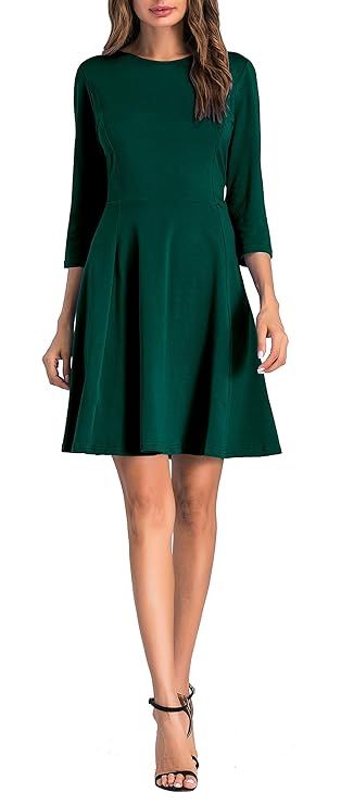 Sarin Mathews Womens 3/4 Sleeve A-line Casual Dresses Knit Fit and Flare Dress | Amazon (US)