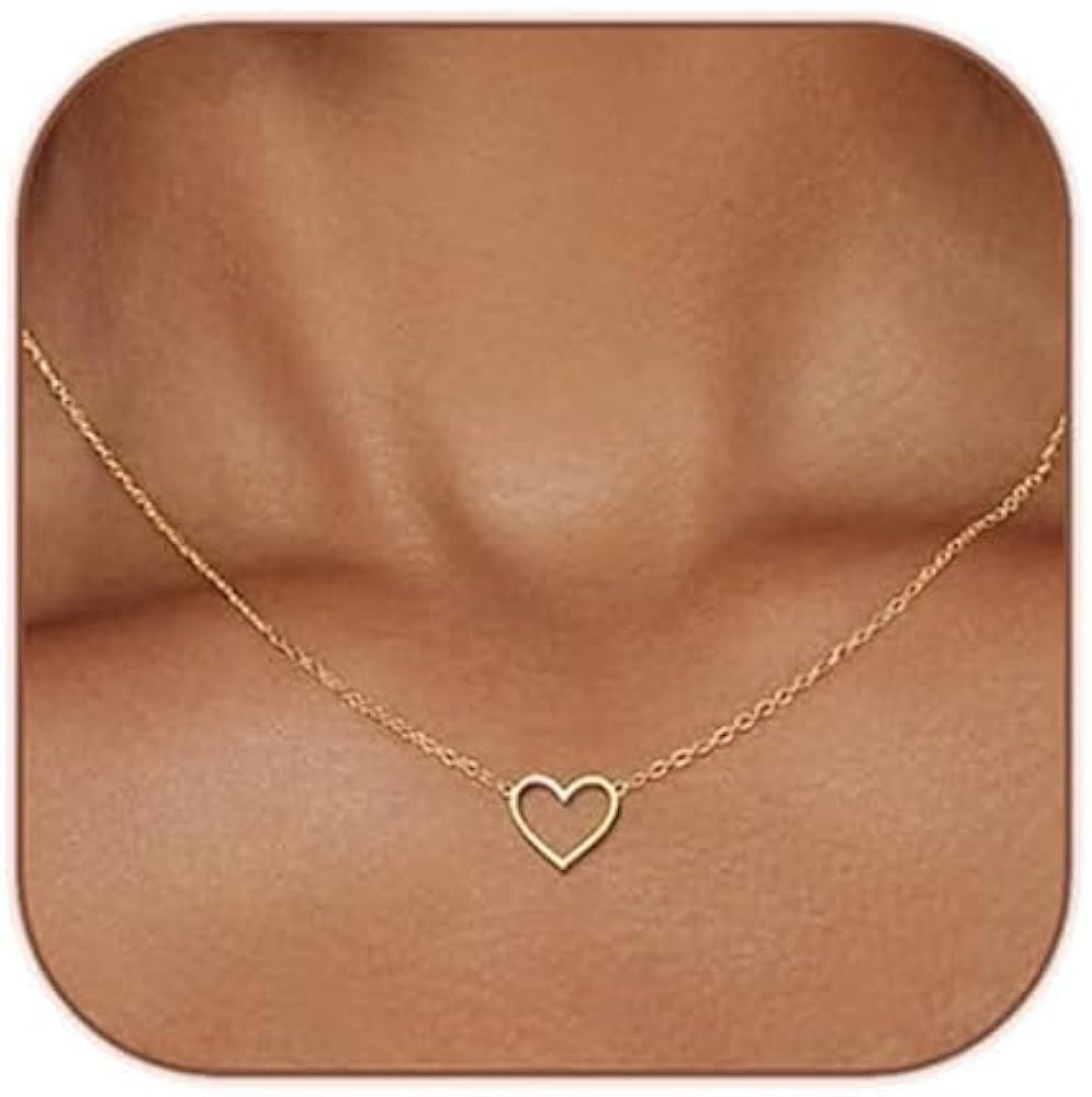 HERIER Cute Heart Necklace Dainty 18k Gold Plated Tiny Heart Pendant Choker Necklaces Small Gold ... | Amazon (US)