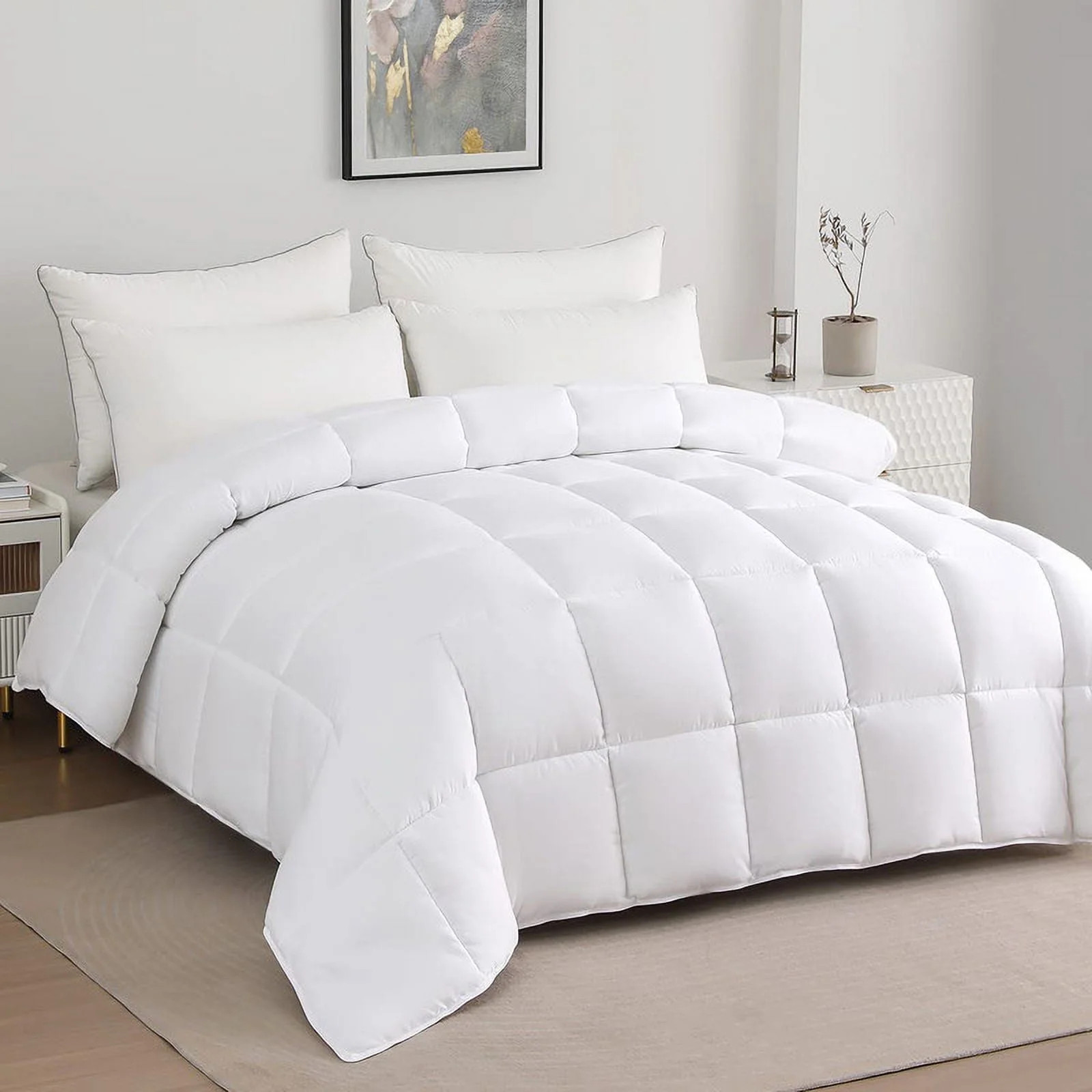 JUSTLET Luxury Solid Down Alternative Machine Washable White Comforters, Queen - Walmart.com | Walmart (US)