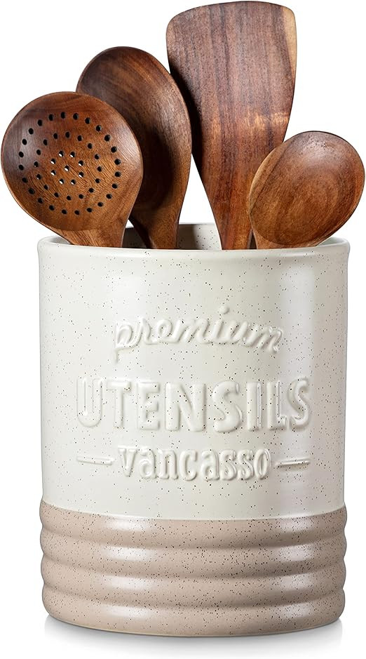 vancasso Sabine Utensil Holder, 7.2" Large Utensil Crock for Kitchen Counter, Ceramic Utensil Cro... | Amazon (US)