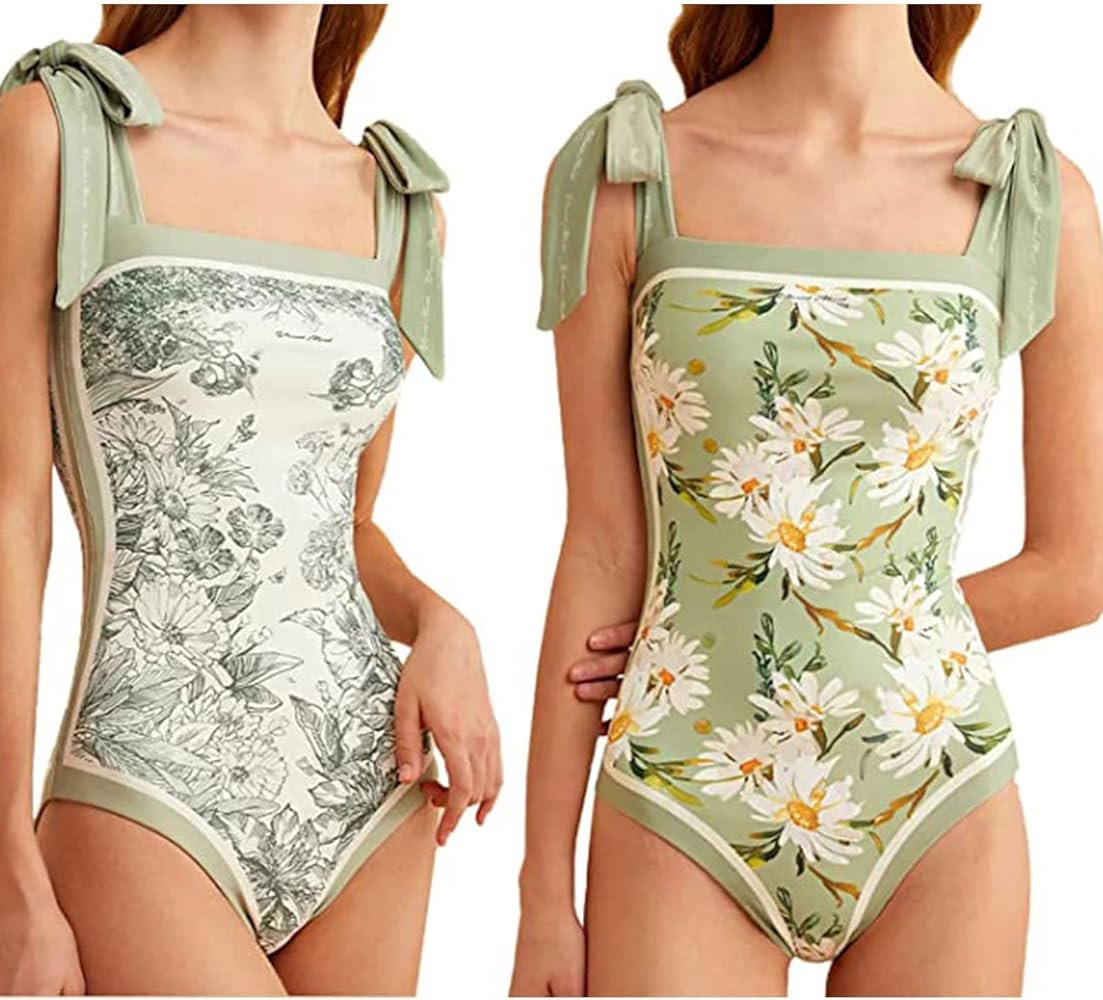 Vintage One Piece Swimsuit for Girs Reversible Floral Tie Print Cute Bathing Suits for Teen Tummy... | Amazon (US)
