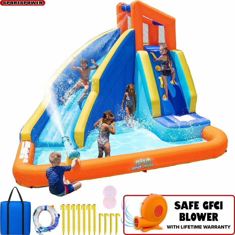Sportspower Big Wave II Inflatable Water Slide with Climbing Wall & Splash Pool, Backyard Water P... | Walmart (US)
