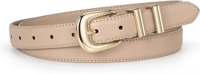 Womens Belt Fashion Leather Wais Belt for Jeans Pants Dresses with Gold Buckle | Amazon (US)