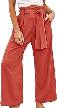 ECOWISH Womens Cotton Soft Palazzo Wide Leg Pant with Pockets High Waist Casual Loose Flowy Pants... | Amazon (US)