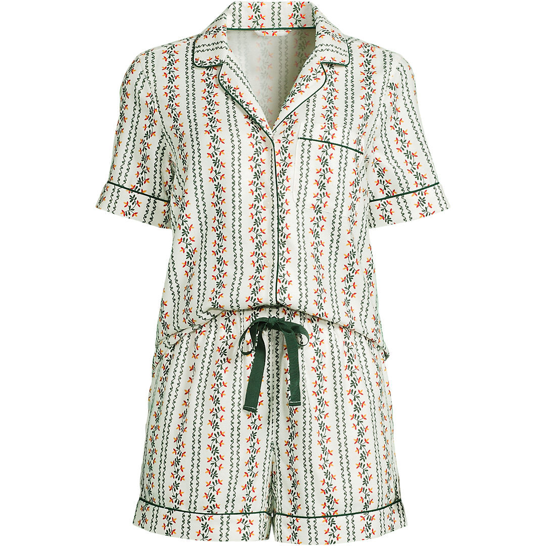 Women's Tall Drapey Flannel 2 Piece Pajama Set - Short Sleeve Top and Shorts | Lands' End (US)
