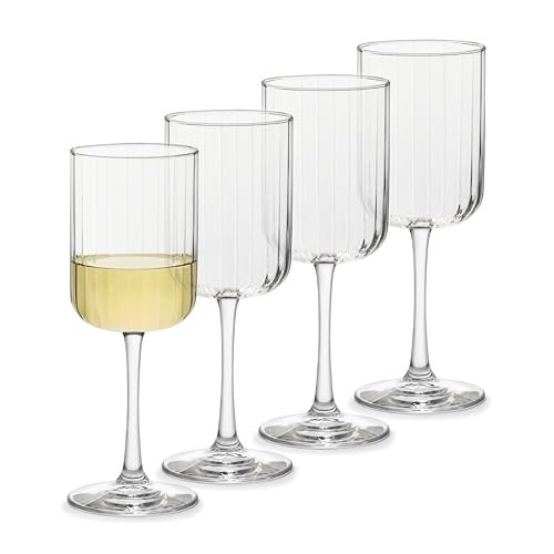 Libbey Paneled Stemmed Wine Glasses Set of 4, 13.5 Oz Fine Ribbed Line Clear Glasses, All Purpose Glasses for Wine, Cocktails and Spritzers | Amazon (US)