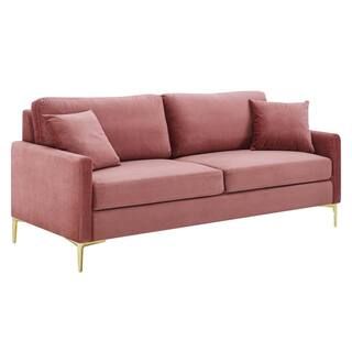 MODWAY Juliana 75 in. Dusty Rose Tufted Performance Velvet 3-Seats Sofa with Dense Foam Padding E... | The Home Depot