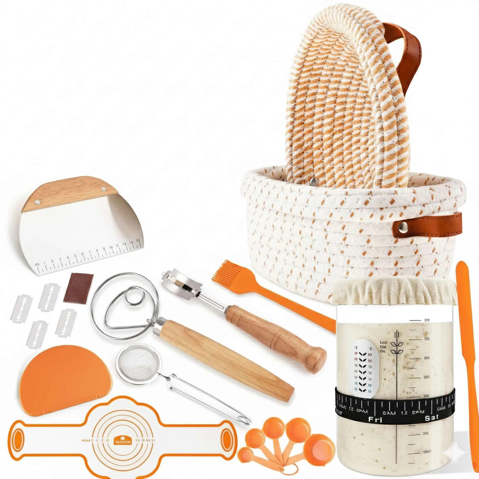 Etokfoks Sourdough Starter Kit with Woven Bread Proofing Basket Sour Dough Tools Set Includes Jar Spatula Whisk Lame Scraper Duster Sling Brush | Lowe's