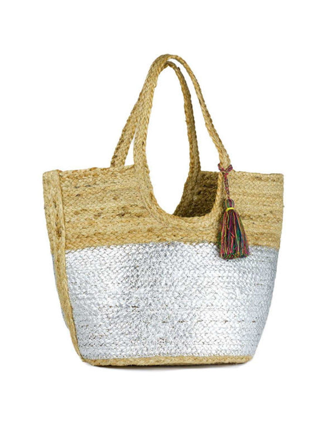Straw Jute Tote W/ Metallic Color Block | Dressbarn