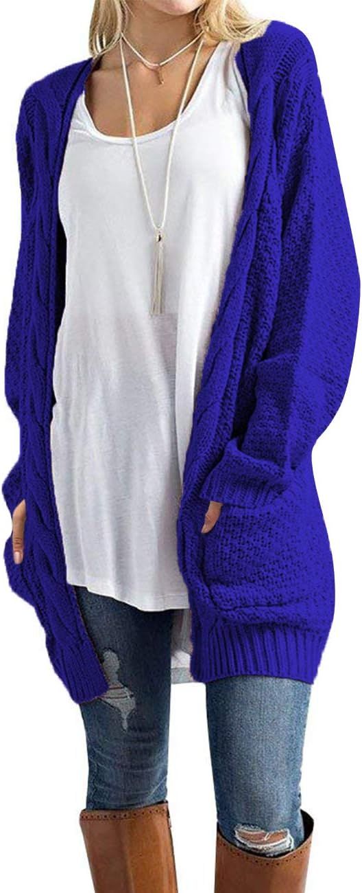 U.Vomade Women's Sweaters Boho Long Sleeve Open Front Chunky Cable Knit Cardigan | Amazon (US)