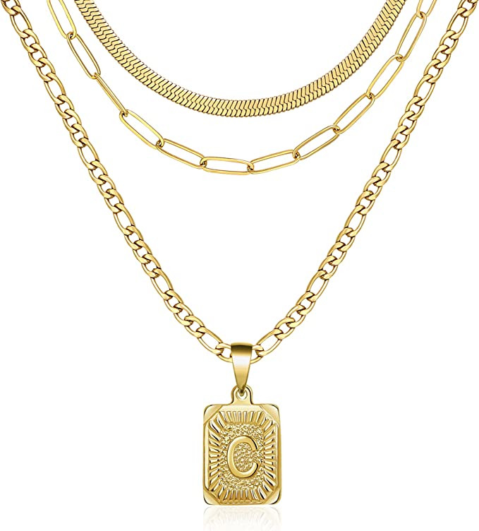 Gold Layered Necklace Set 3 PCS for Women Girls Dainty Trendy Paperclip Snake Choker Gold Filled ... | Amazon (US)