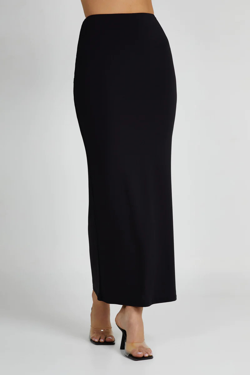 Olympia Recycled Nylon Fishtail Maxi Skirt - Black | MESHKI US