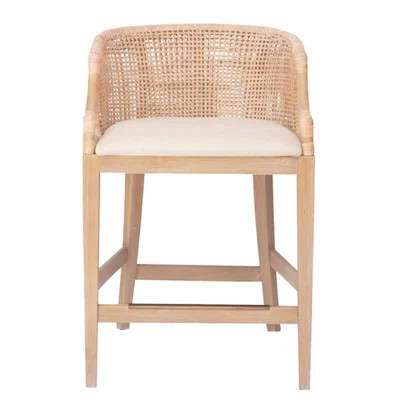 Natural Whitewash Counter Stool With Upholstery And Solid Wood Legs For A Classic Design Stylish Soft Linen Seat Antique Bronze Details Your Kitchen | Wayfair North America